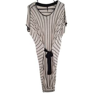 Capote Casual Super Comfy Soft Stretchy Stripe Heather Maxi Dress Tie Waist XS